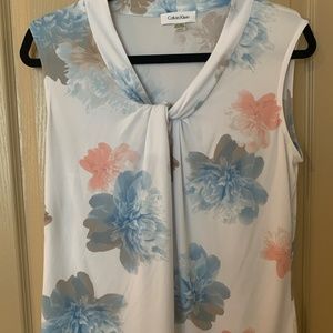 Calvin Klein Pastel Floral Sleeveless Blouse
